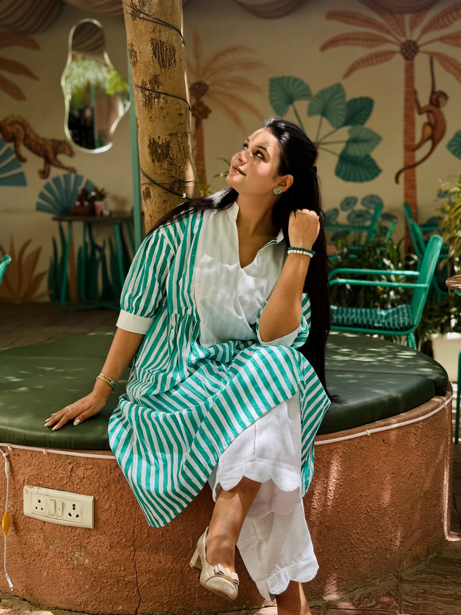 Green White Chest Kurti