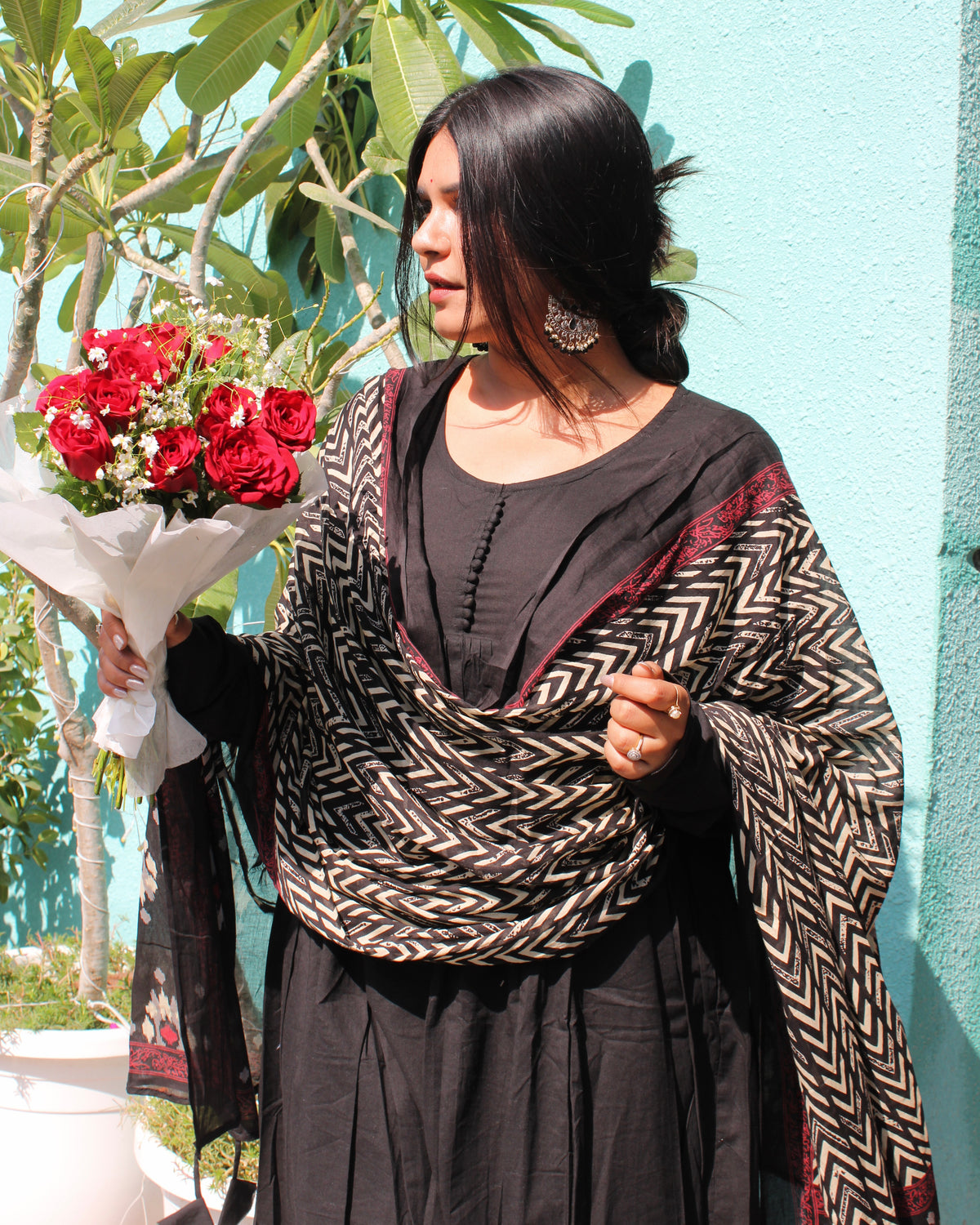 BLACK SOLID ANARKALI SUIT SET
