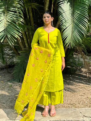GREEN SOLID STARIGHT SUIT SET