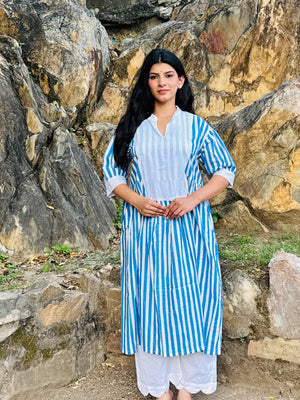 WHITE BLUE STRIPE KURTI