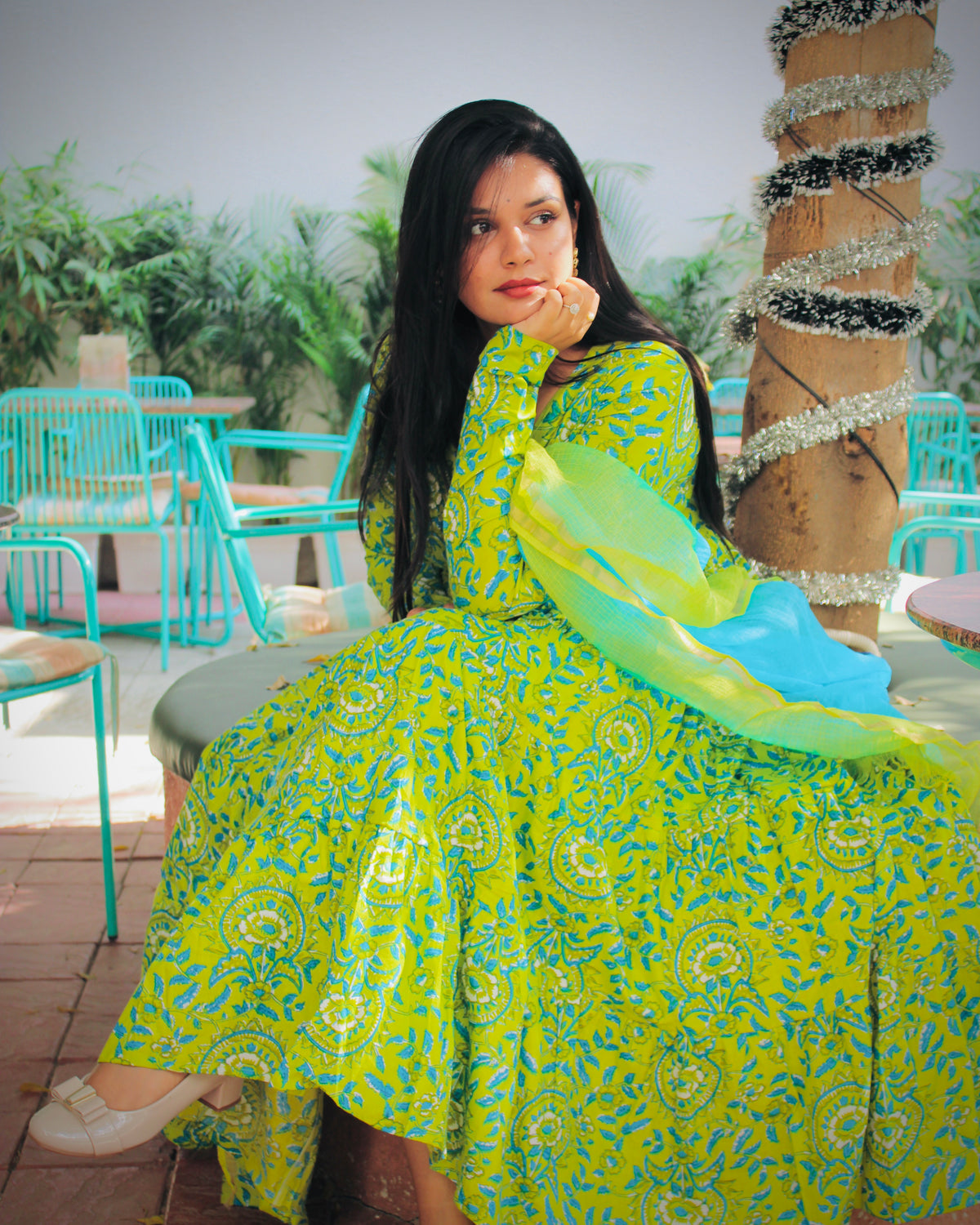 Neon Tyre  Kurti and Doria Dupatta