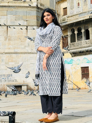 White Black Printed Suit Set