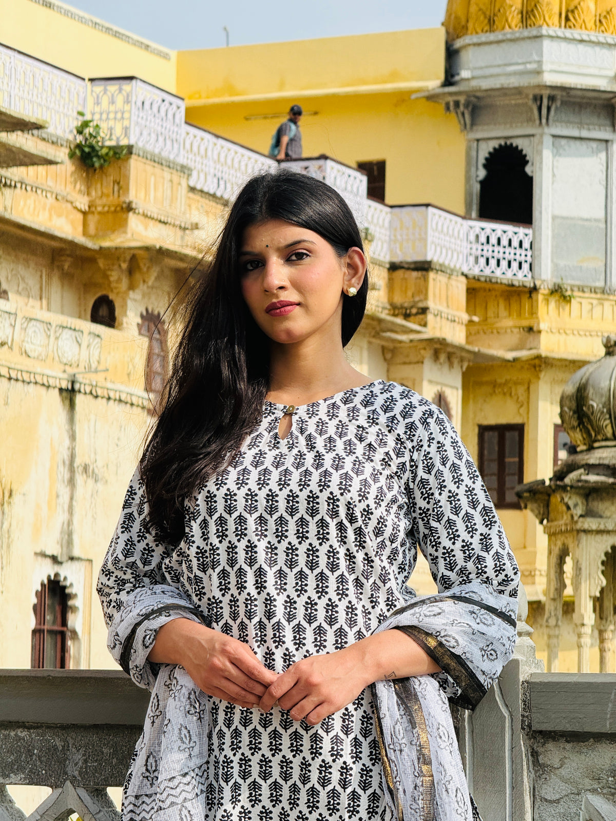 White Black Printed Suit Set