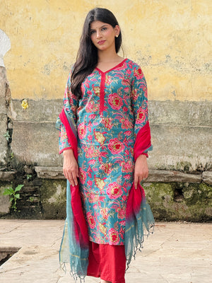 Green Red Lace Suit Set