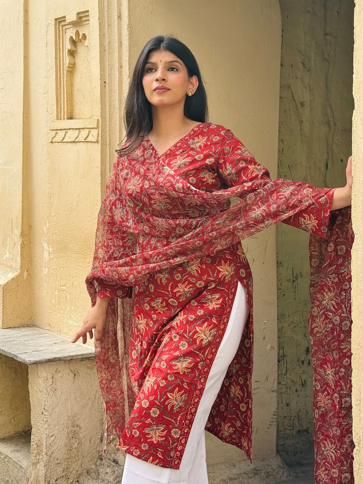 Maroon V Neck Suit Set