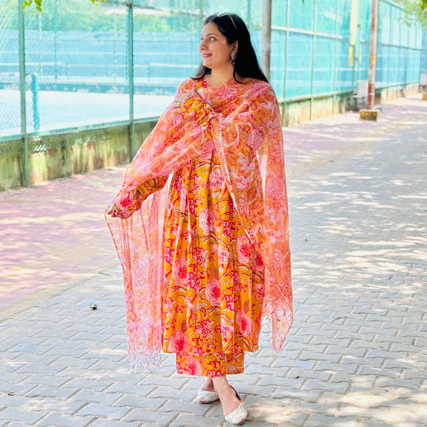 Mustard Orange Anarkali Suit