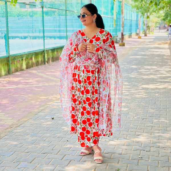 White Orange Anarkali Suit