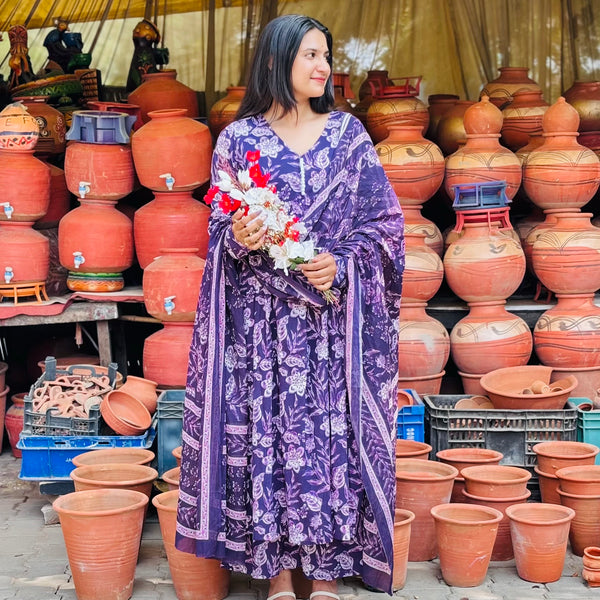 Purple Cotton Anarkali Suit