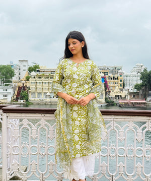 MEHANDI GREEN KURTA & DUPPATA