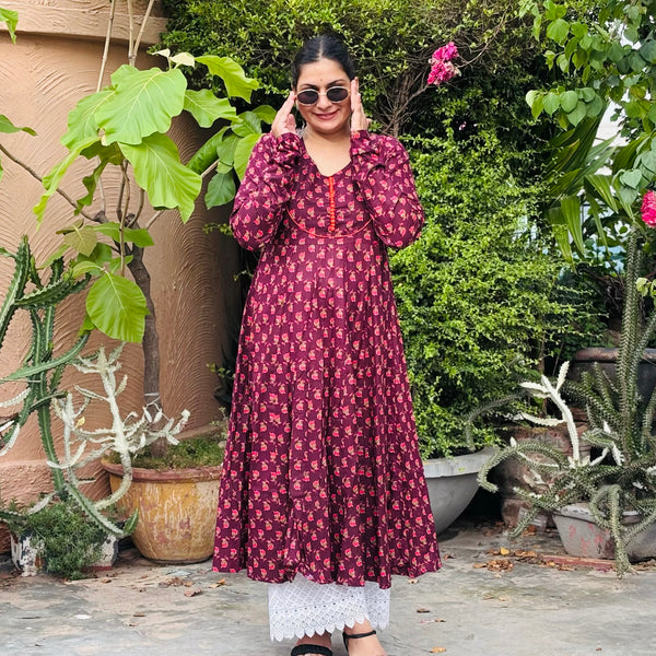 Wine Anarkali Kurti