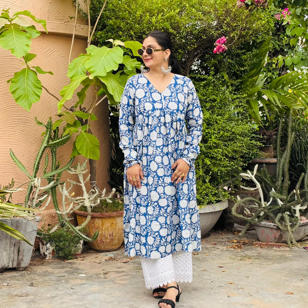 Blue Button Anarkali Kurti