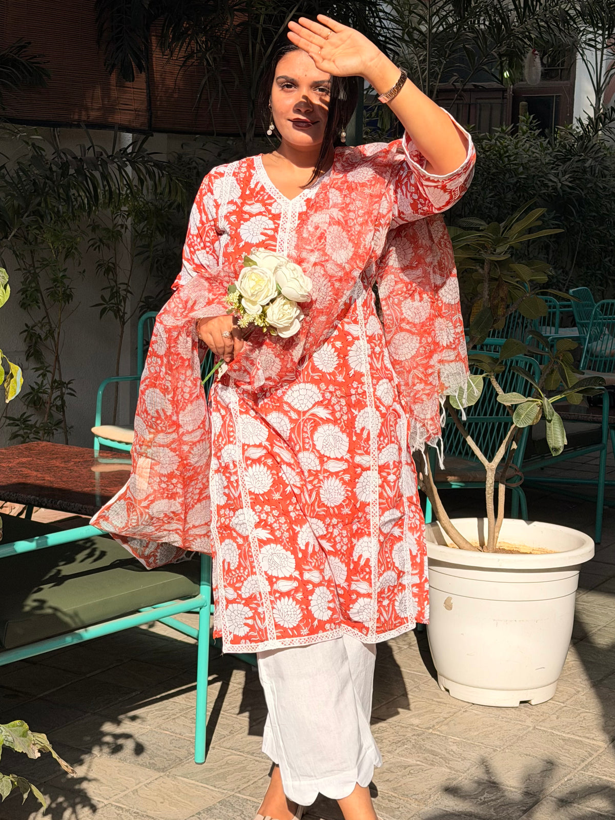 Orange Lace Kurta & duppata