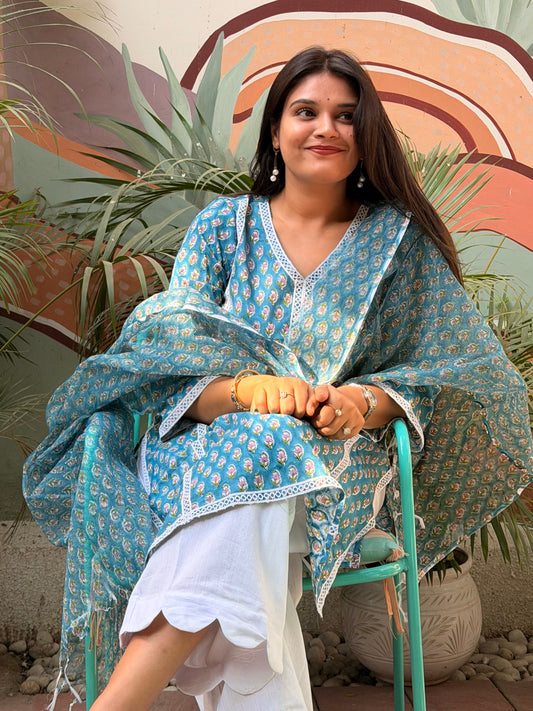Blue Lace Kurta & Duppata