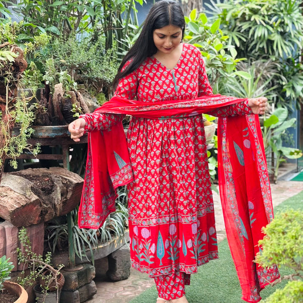 Red Polish Anarkali Suit