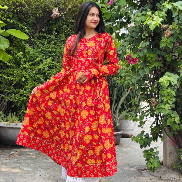 Red 6 metre Anarkali Kurti