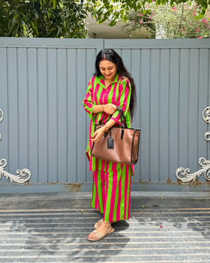 PINK GREEN STRIPE COORD SET
