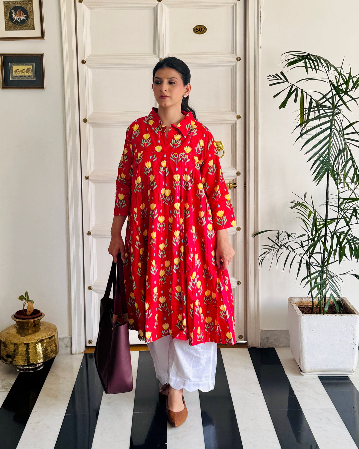 RED COLLAR DRESS KURTI