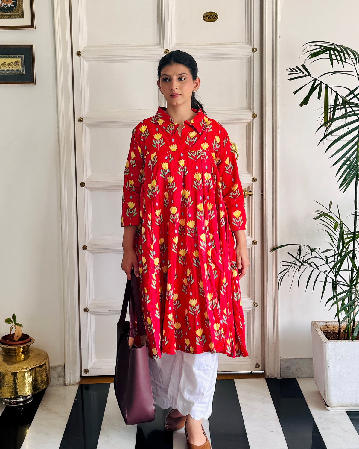 RED COLLAR DRESS KURTI