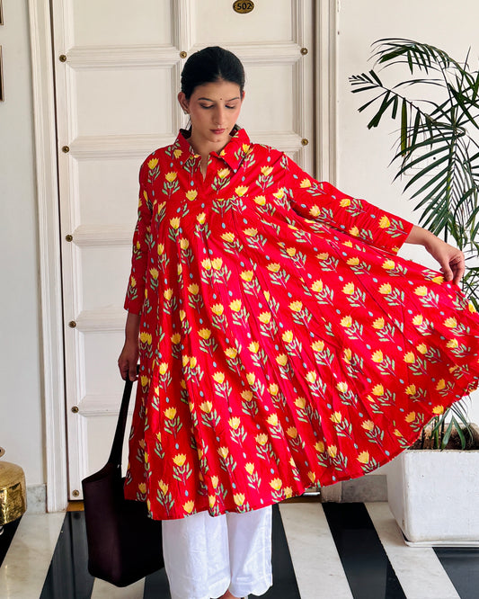 RED COLLAR DRESS KURTI