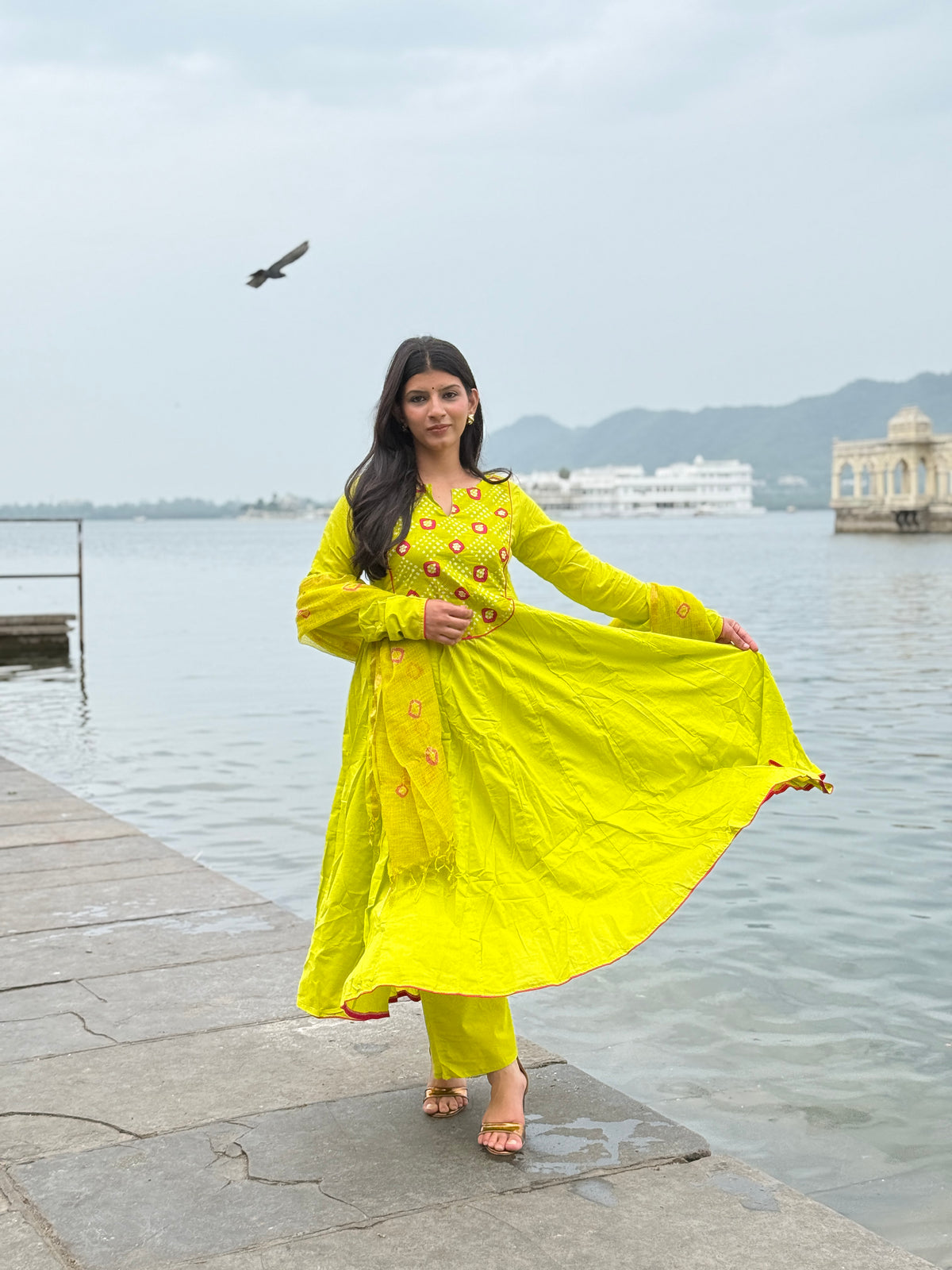 Green Bandhej Suit Set