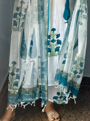 White Blue Leaf Suit Set