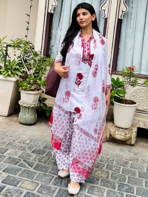 WHITE RED FARSHI SUIT SET