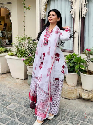 WHITE RED FARSHI SUIT SET