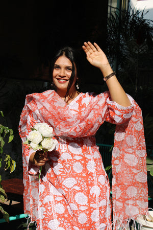 Orange Lace Kurta & duppata