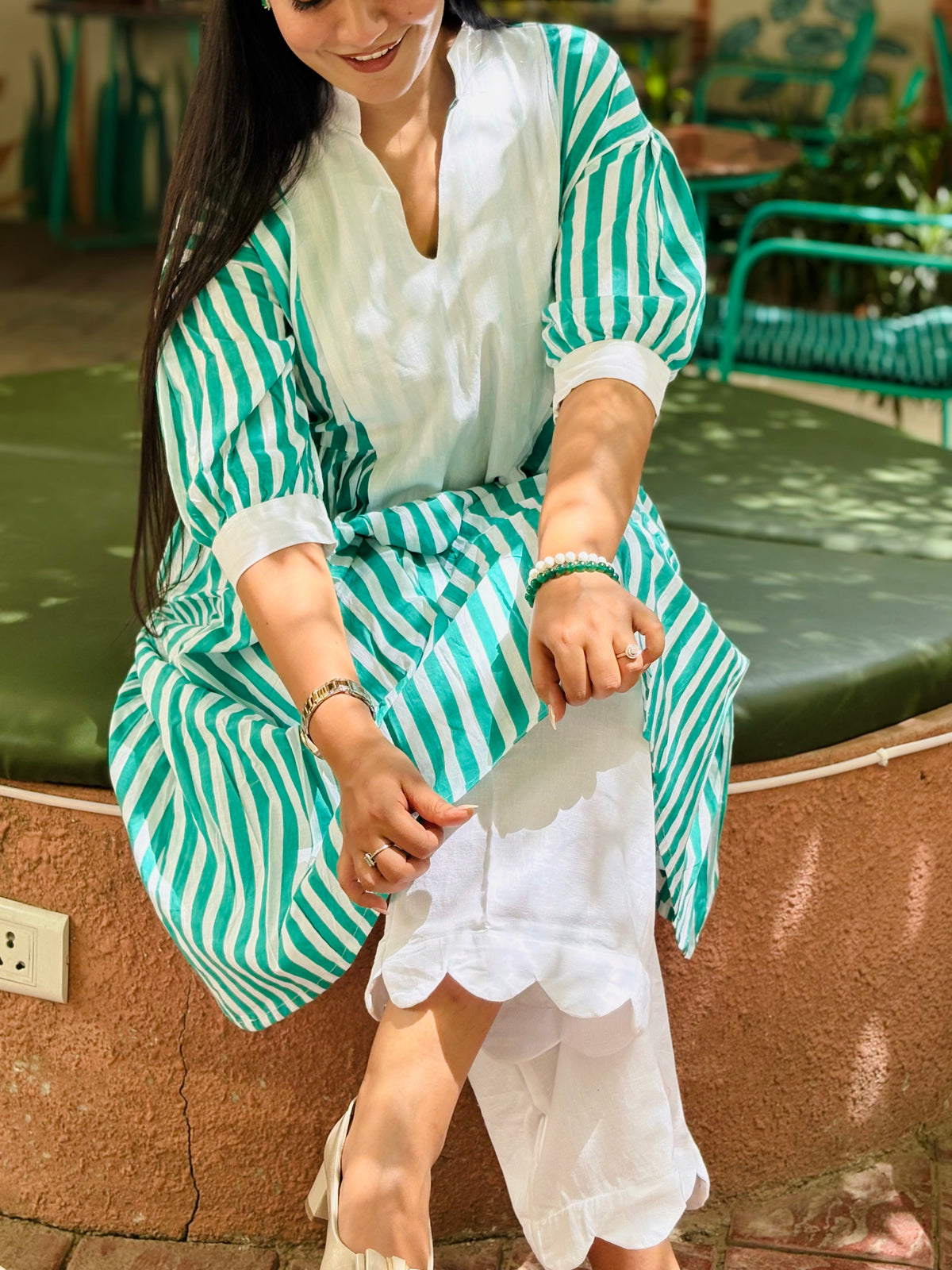 Green White Chest Kurti