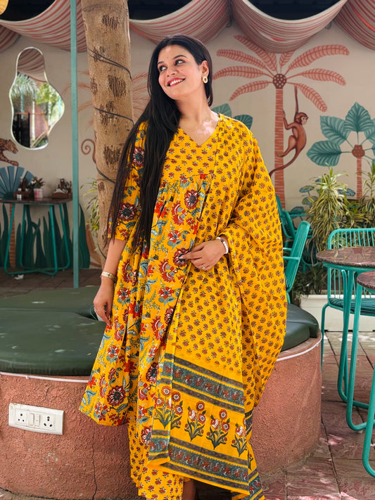 Yellow Bharati Anarkali Suit Set