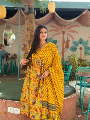 Yellow Bharati Anarkali Suit Set