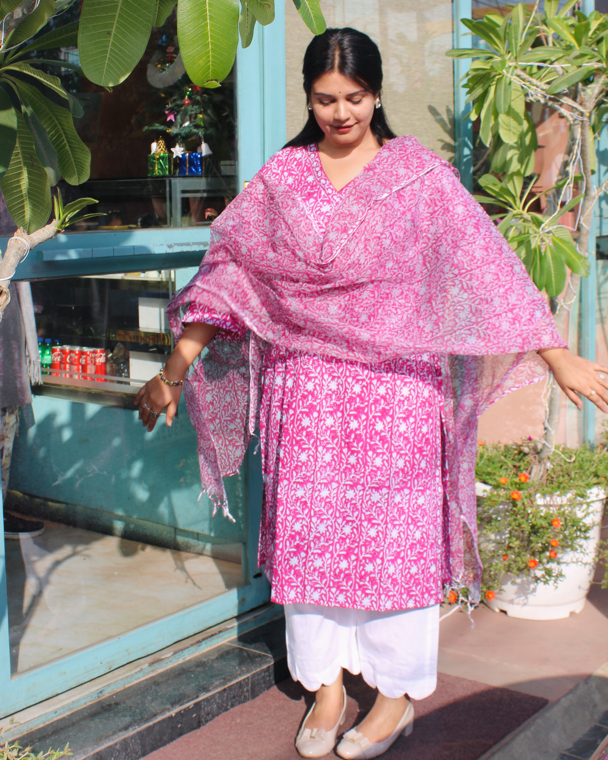 PURPLE V NECK PRINTED Kurta and dupatta 💜