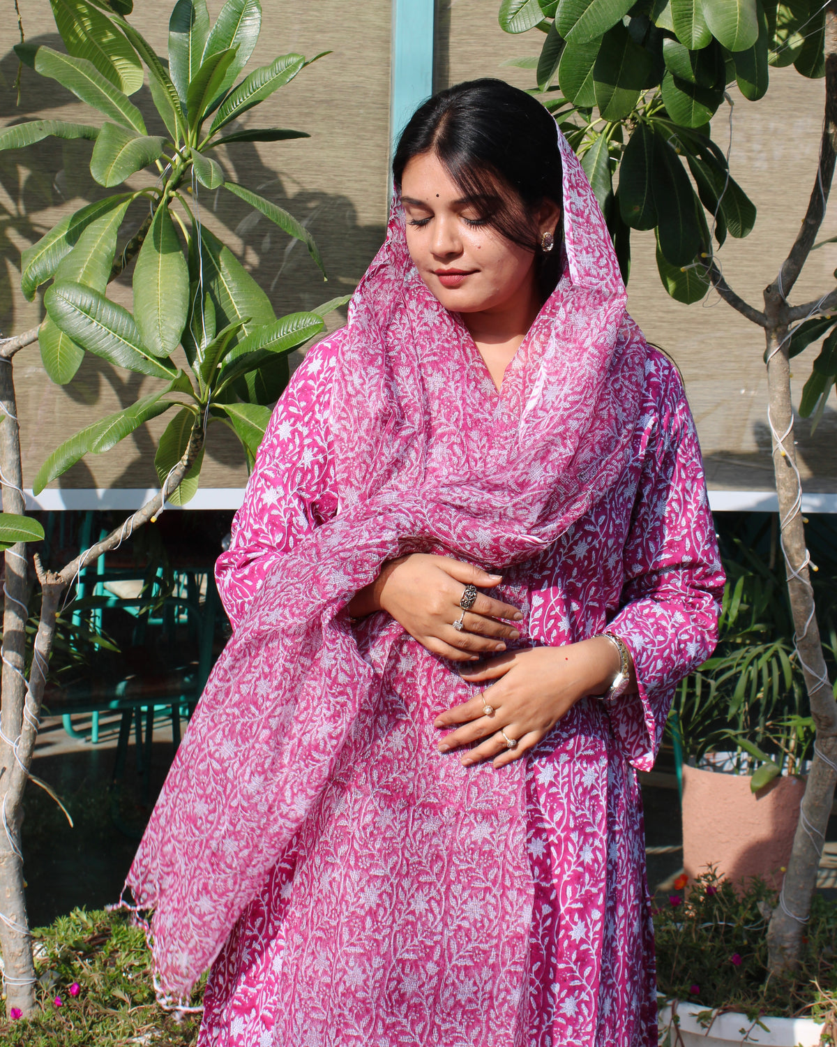 PURPLE V NECK PRINTED Kurta and dupatta 💜