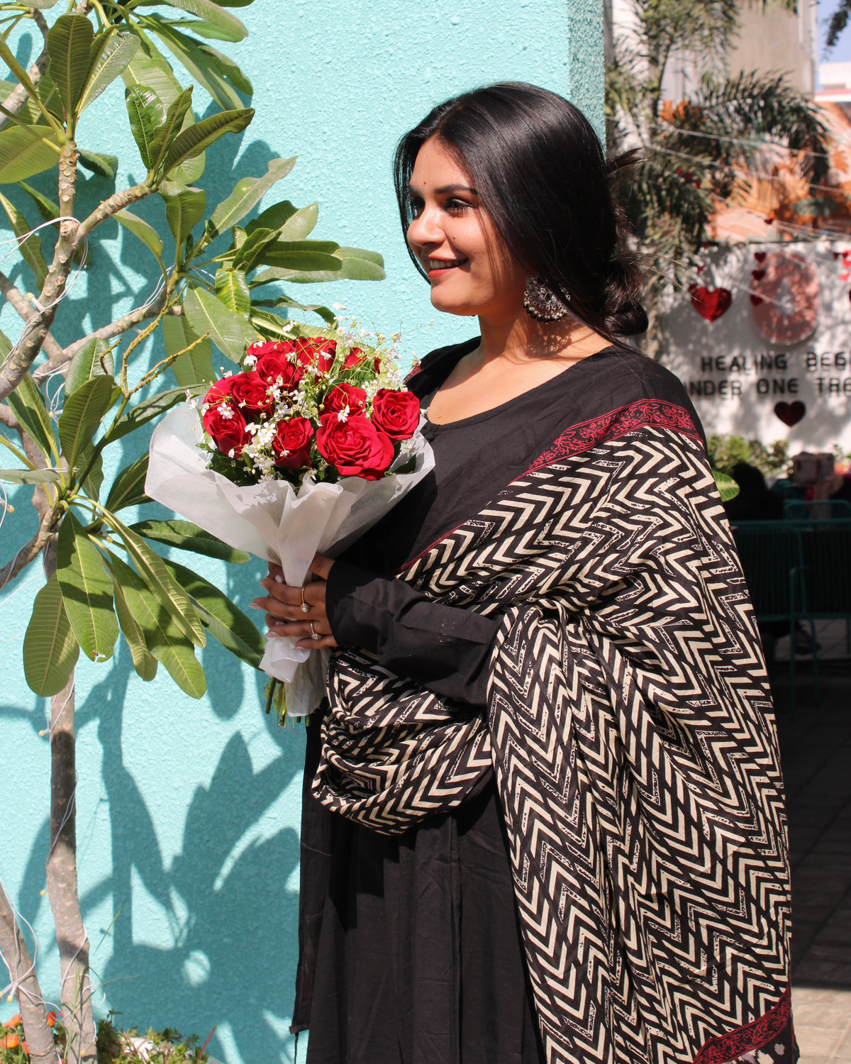 BLACK SOLID ANARKALI SUIT SET