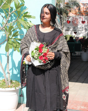 BLACK SOLID ANARKALI SUIT SET