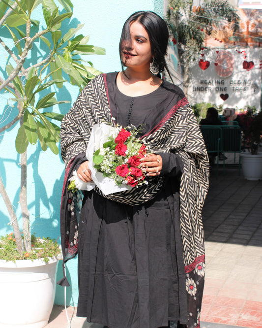 BLACK SOLID ANARKALI SUIT SET