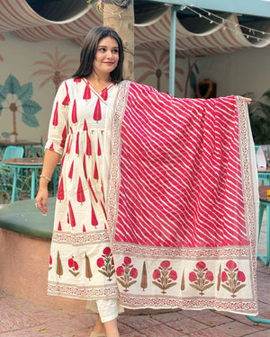 Red Leaf Angrakha Anarkali Set