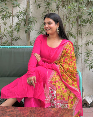 Pink Solid Anarkali Suit Set