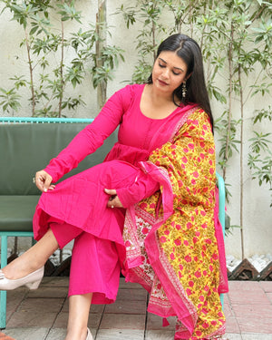 Pink Solid Anarkali Suit Set