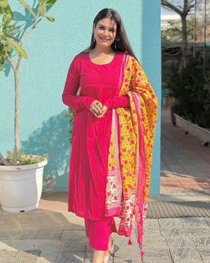 Pink Solid Anarkali Suit Set