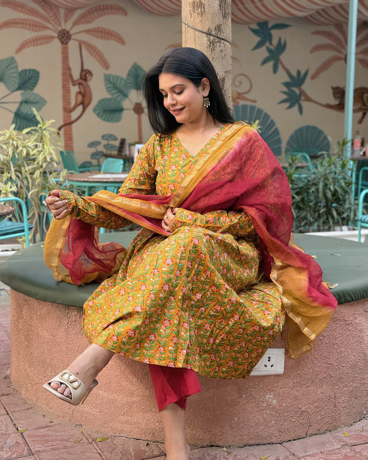 Mustard Buta Anarkali