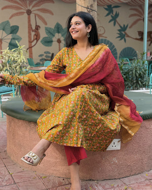 Mustard Buta Anarkali