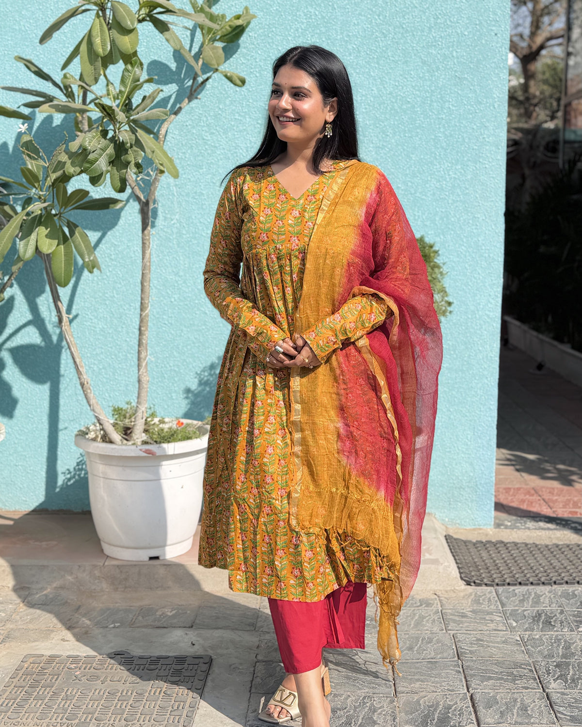 Mustard Buta Anarkali