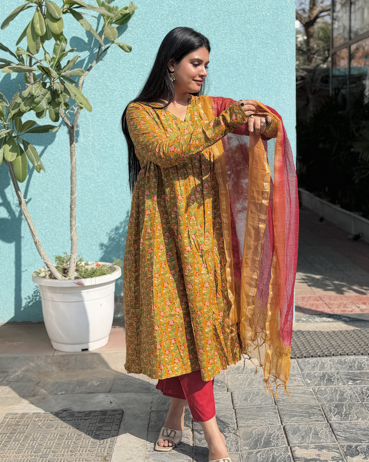 Mustard Buta Anarkali
