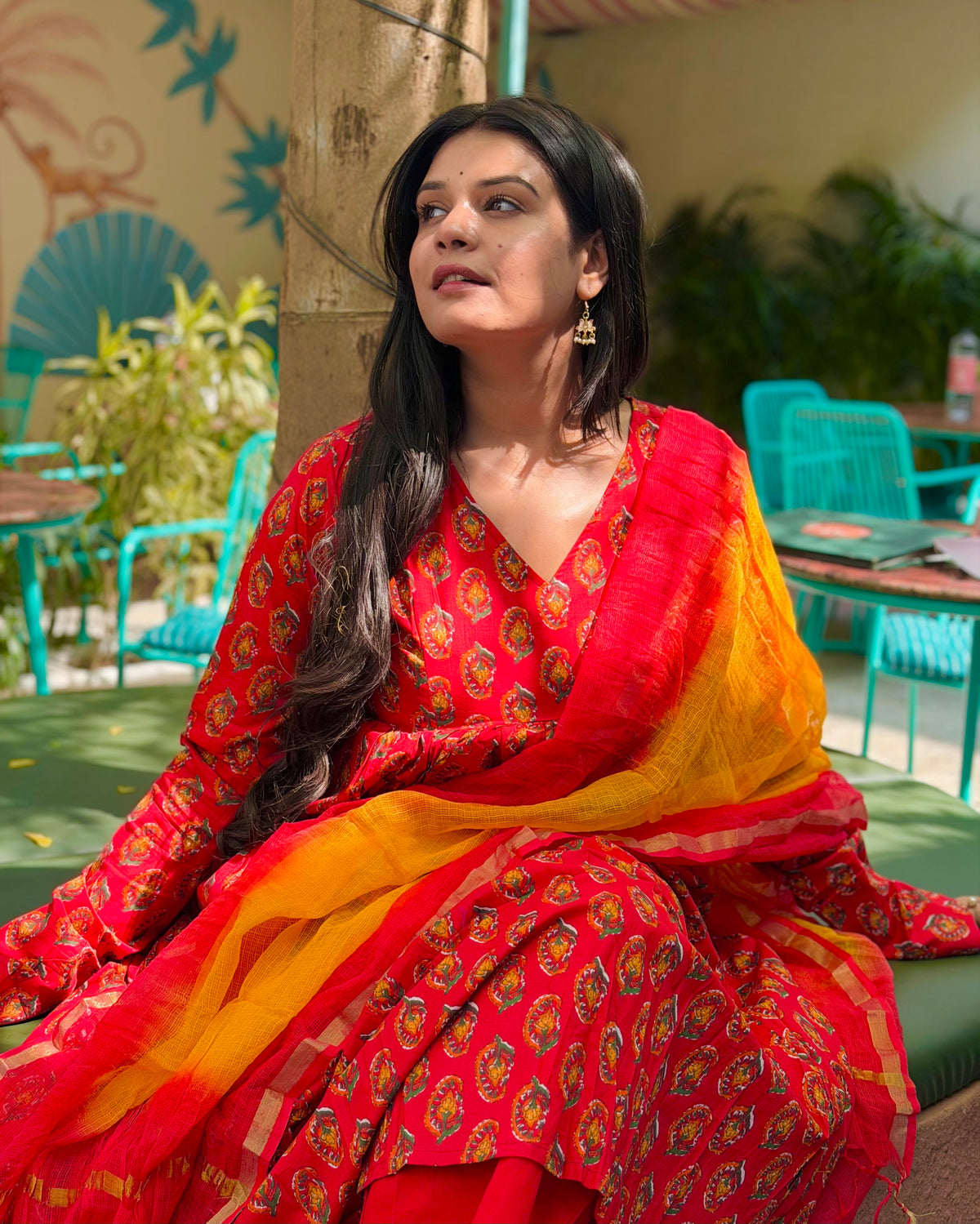 Red Udaipur Anarkali Set