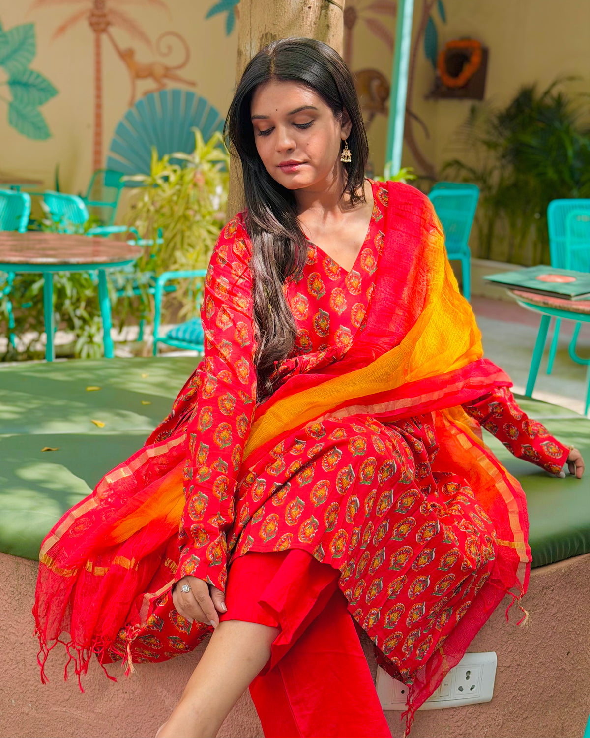 Red Udaipur Anarkali Set
