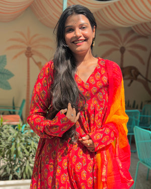 Red Udaipur Anarkali Set