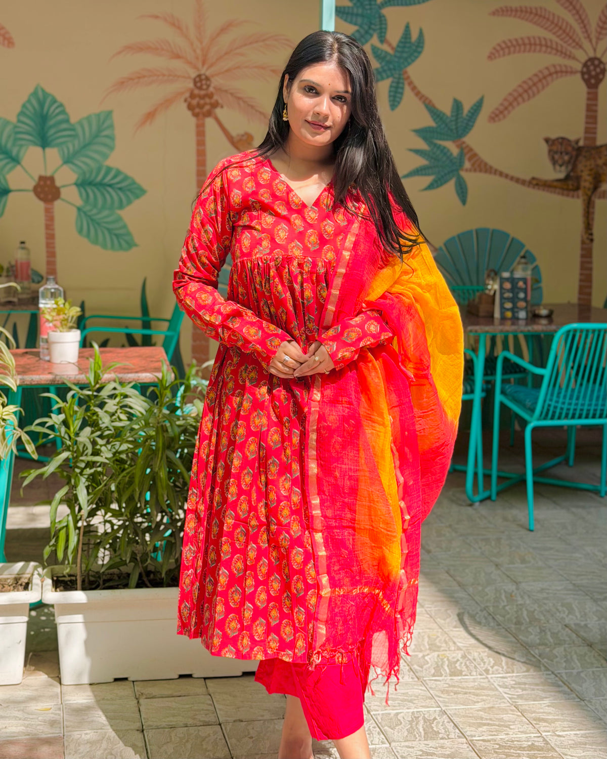 Red Udaipur Anarkali Set