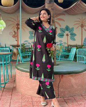 Black Leaf Border Co-ord Set