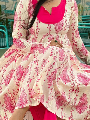 CREAM PINK CHEST KURTI